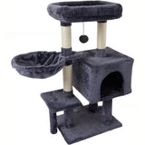 Sisal-Covered black plush high jump platform Pet Wooden Tree House cat tree for large cats living room furniture cat