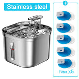Fontaine à eau silencieuse en inox pour chat avec capteur et filtre