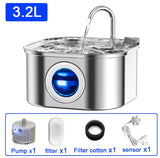Fontaine à eau silencieuse en inox pour chat avec capteur et filtre