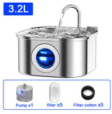 Fontaine à eau silencieuse en inox pour chat avec capteur et filtre