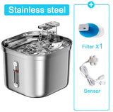 Fontaine à eau silencieuse en inox pour chat avec capteur et filtre